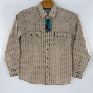 Cinch Modern Fit Mens Western Shirt Tan Navy Diamond Print Long Sleeve M NEW
